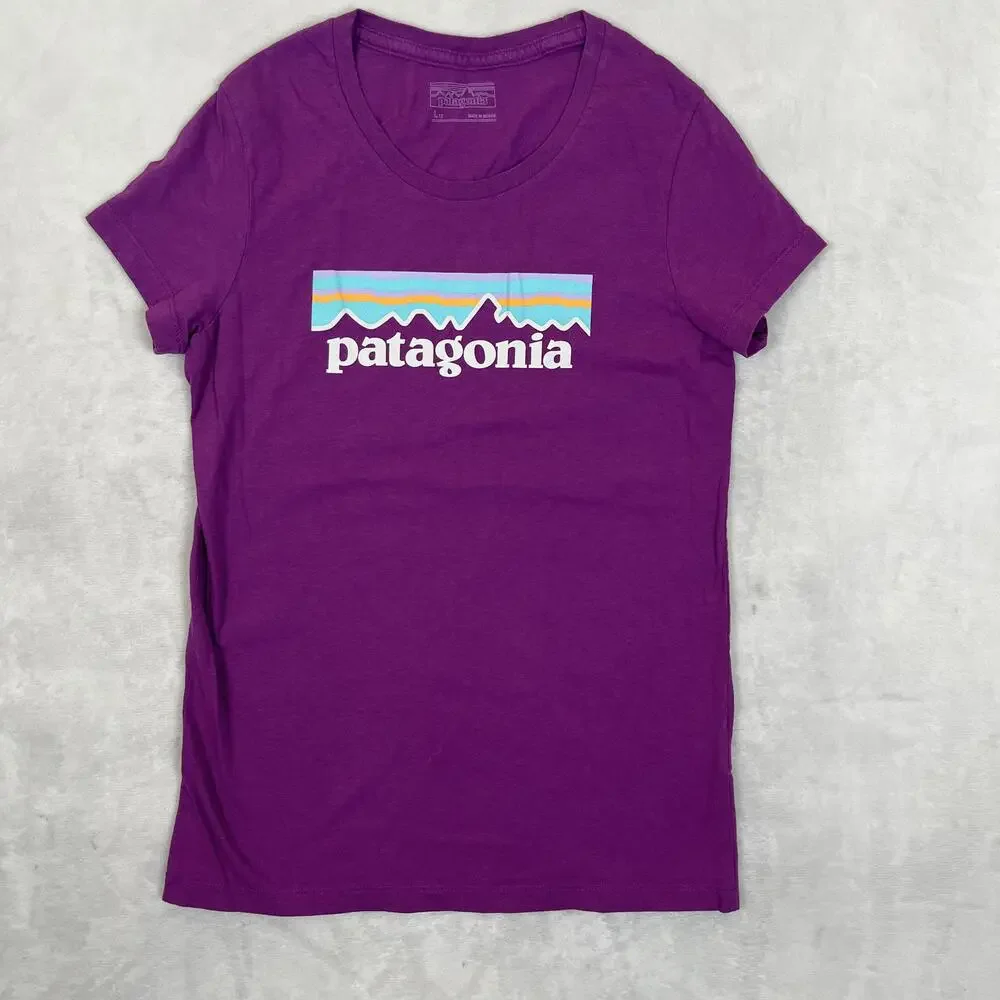 Patagonia Logo T-Shirt Girls Large Purple Short Sleeve Outdoor Graphic Tee
